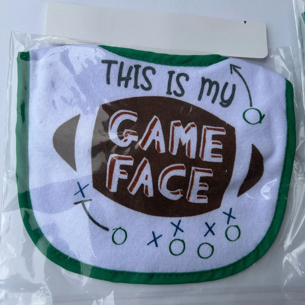 4-football inspired baby bibs, 60% cotton & 40% polyester,